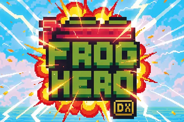 Frog Hero DX pixel-art precision platformer gameplay showing a frog jumping between platforms