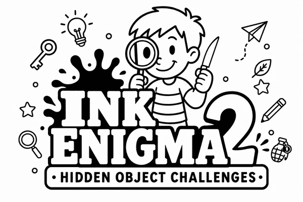 INK ENIGMA 2 Hidden Object gameplay featuring upgraded black-and-white sketchbook puzzles