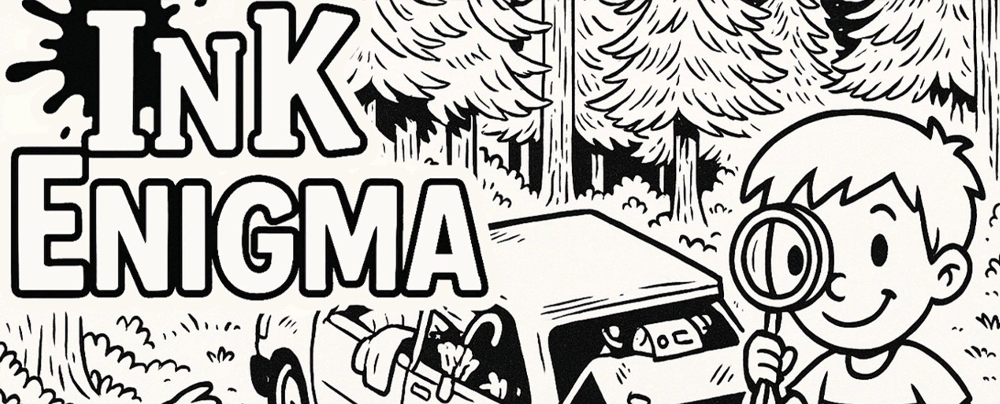 Ink ENIGMA hand-drawn sketchbook puzzle banner