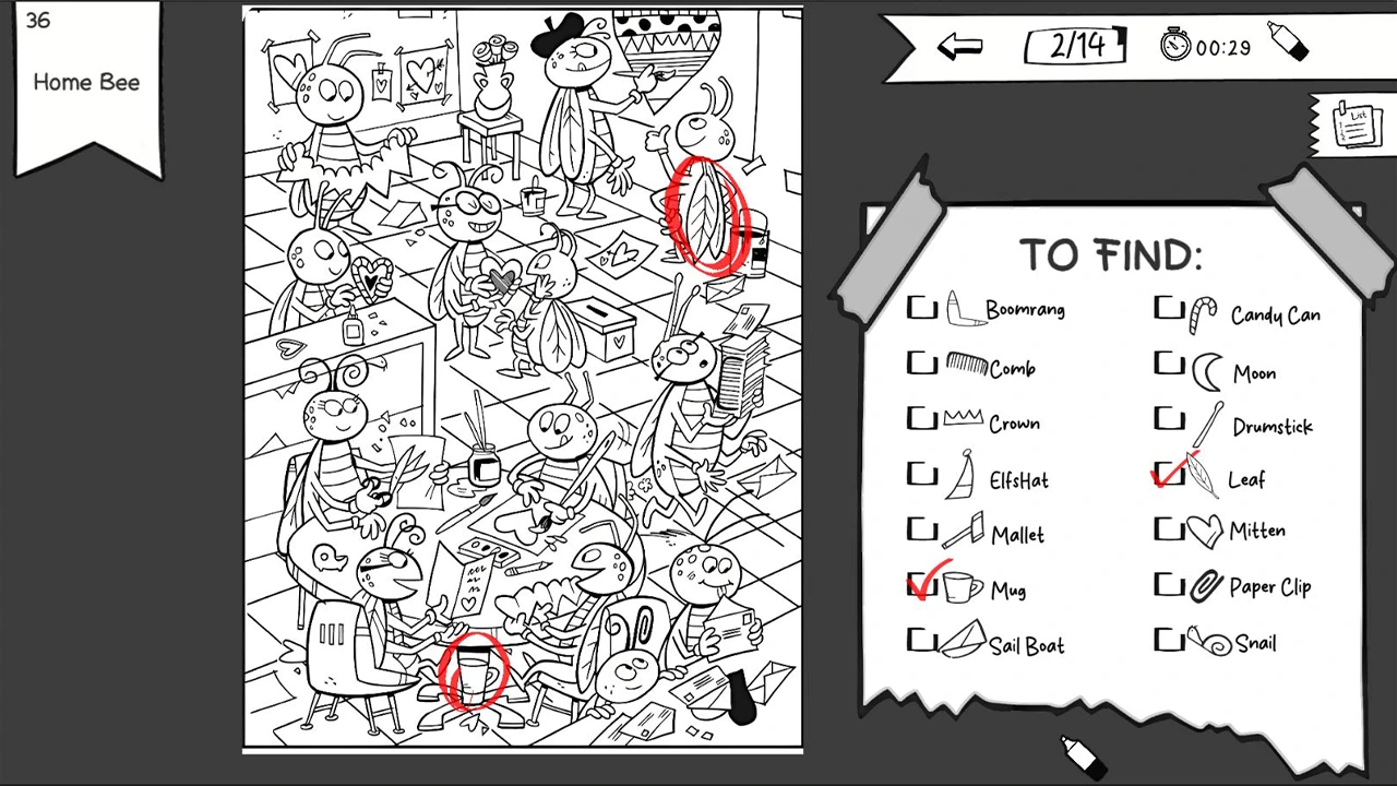 Player using the ink mechanic to circle a hidden object in the drawing